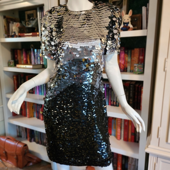 Vintage Square Neck Sequin Sheath Cocktail Dress Black Homecoming Dress